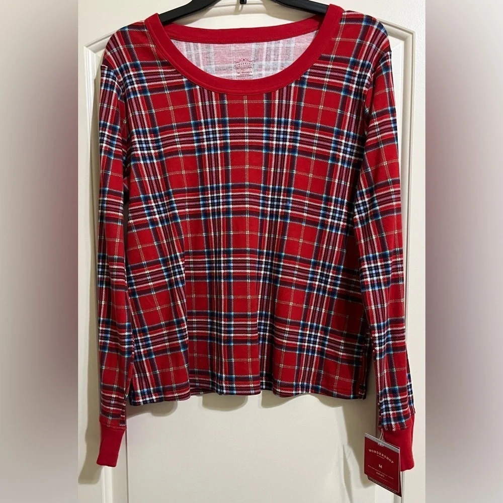 NWT Wondershop Red Tartan Red Cotton Plaid Pajama Top Size Medium